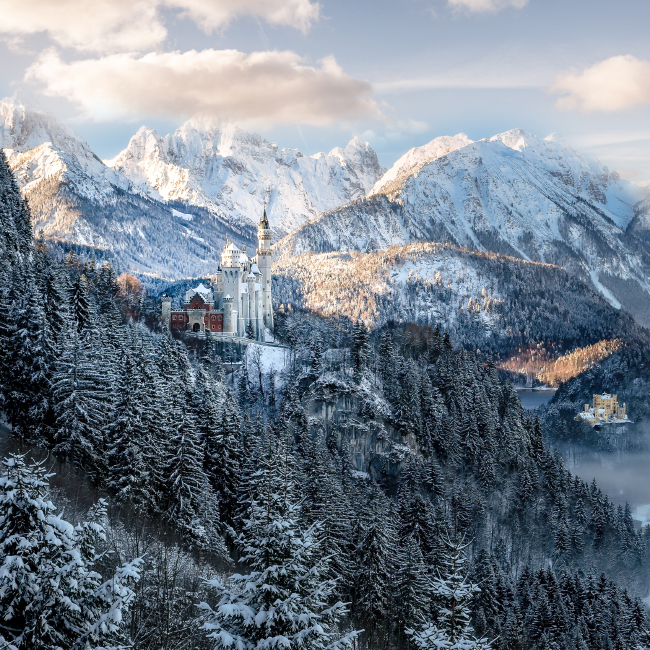 Castle Neuschwanstein in Upper Bavaria during winter times