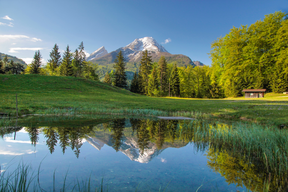 Blick zum Watzmann von Ramsau, Oberbayern, Bayern, Deutschland